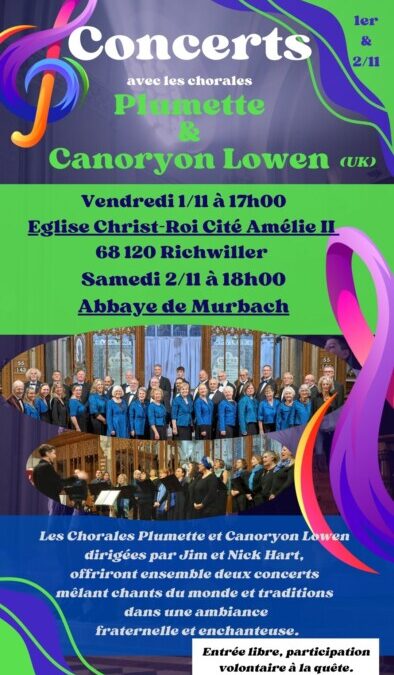 CONCERTS PLUMETTE ET CANORYON LOWEN : 01 ET 02 NOVEMBRE 2024